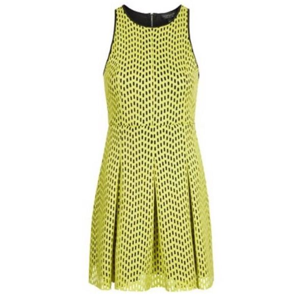 Topshop Yellow Lime Laser-Cut Skater Dress Size 4 - Picture 1 of 8